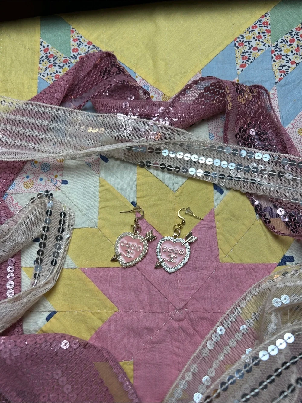 Carrie Fairy Designs Repurposed Pink Charm Earrings Designer Inspired